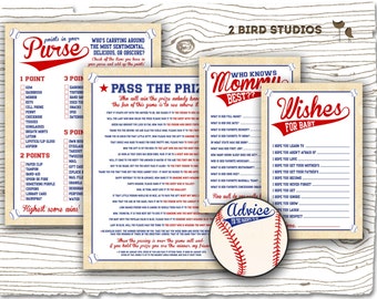 Baby shower games bundle- BASEBALL baby shower games - wishes for baby, pass the prize, points in your purse and more - DIY instant download