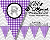 Purple Gingham Halloween Bunting Pennant Banner Instant Download, Mix & Match Banners: 12 patterns / 40 colors - Printable Party Decorations Il_170x135