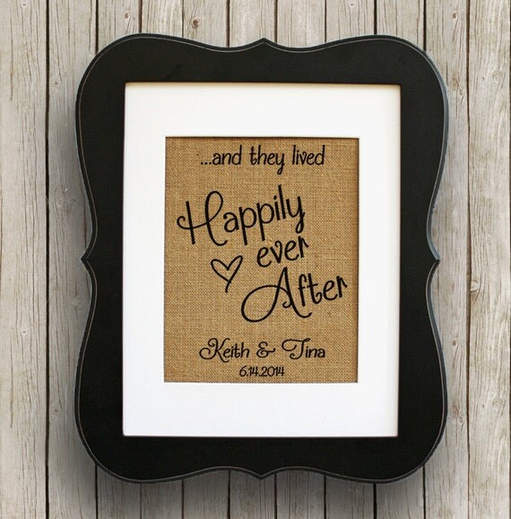 Items similar to Personalized Burlap Wedding Gift Print // Happily Ever After // Burlap Monogram