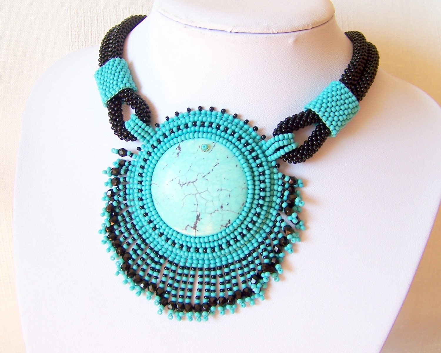 Bead Embroidery Necklace Pendant Beadwork Necklace with