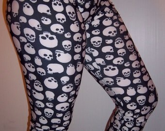 Skull Leggings (White on Black), Printed Leggings, Yoga Pants, Running Pants