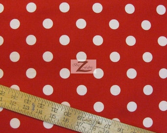 45/" W SOLD BTY FH-58 POLKA DOTS WHITE DOTS ON RED 100/% COTTON FABRIC .75/" DOTS
