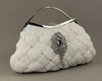 Off White Wedding Bridal Clutch - Off White Chiffon Bridal Clutch with Swarovski Crystal Accent - Wedding purse - Off White Wedding dress