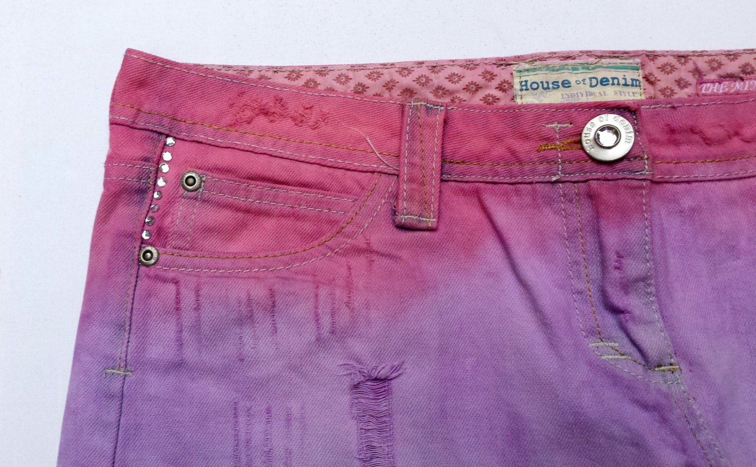 Pastel Denim Skirt Pink & Purple Mini Skirt Ripped ALL SIZES