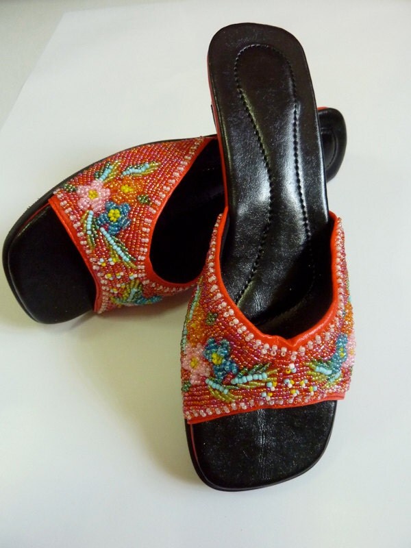 NO STOCK Peranakan Nyonya Red Open Toe Beaded Shoe. size