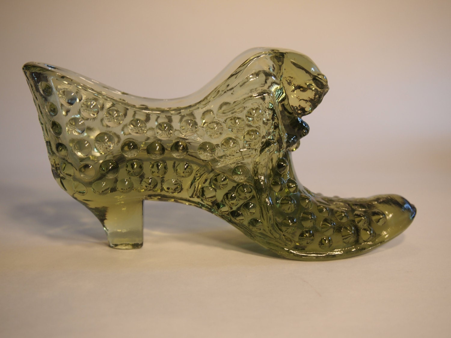 Vintage Fenton Green Hobnail Glass Slipper