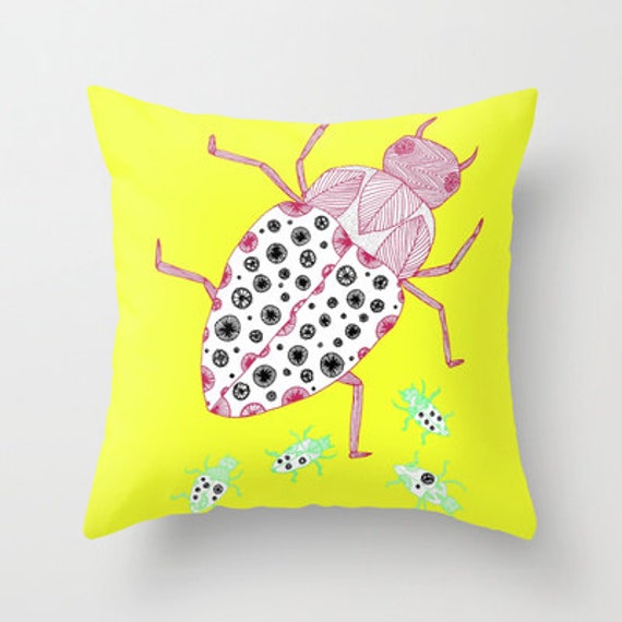 Yellow Bugs Pillow / Yellow Pillow / Bug Pillows / Kids Room