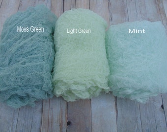 SET of 3 Cheesecloth PHOTOGRAPHY Wraps...Newborn Wraps Cheesecloth wraps Mint, Moss Green, Light Green