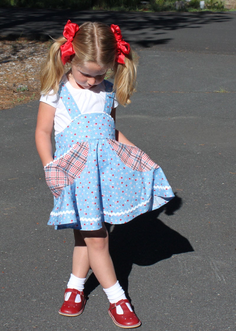 Retro school jumper pdf sewing pattern girl toddler suspender