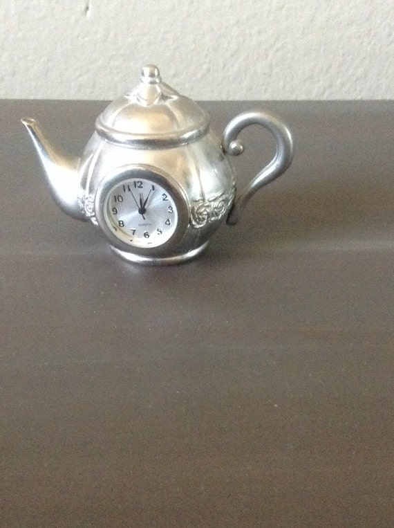 Vintage Silver Miniature Teapot Clock Small by VintageDelight374