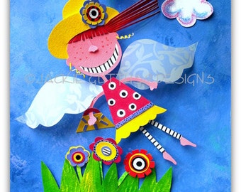 Fairy art, Custom, 8 x 10" Fairy wall art, Fairy nursery, 3d fairy paper sculpture,Girls art, Original art for kids, Garden fairy collage