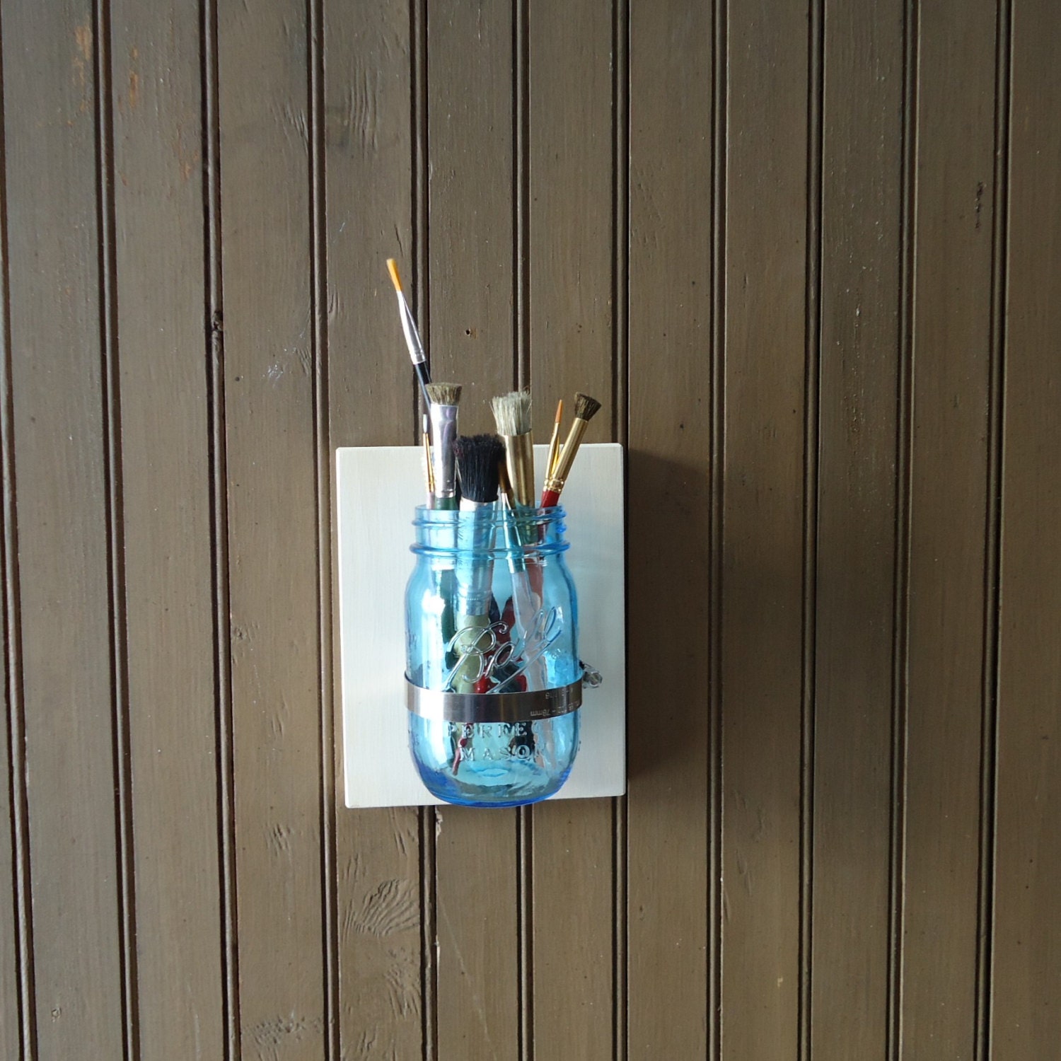 mason jar wall vase bathroom organizer wood jar by masonjardecor