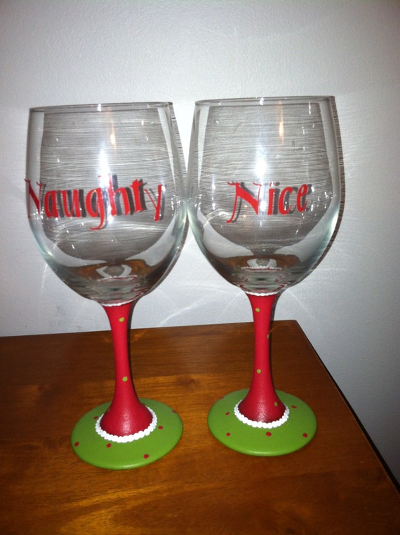 Naughty and Nice Christmas Wine Glass Set of 2 by jayleecrafty