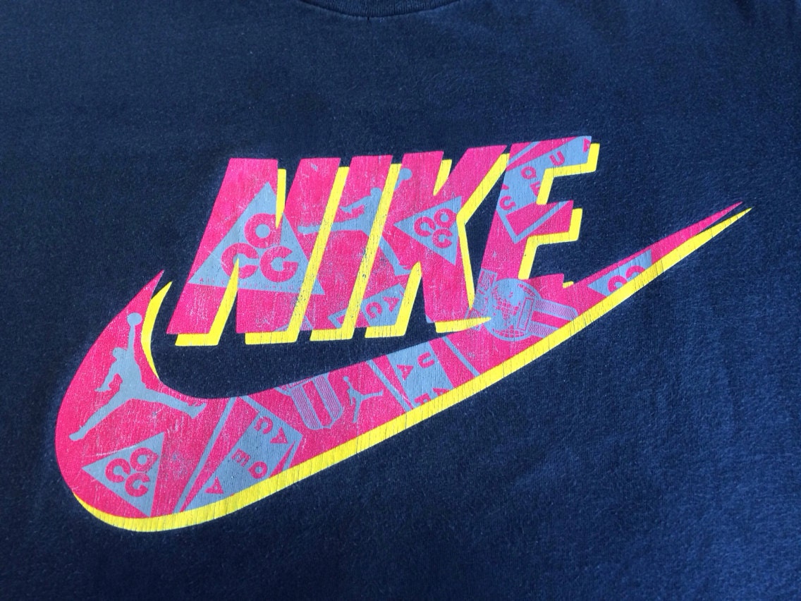 NIKE Shirt Vintage 1991 /Neon Nike SWOOSH Grey by sweetVTGtshirt