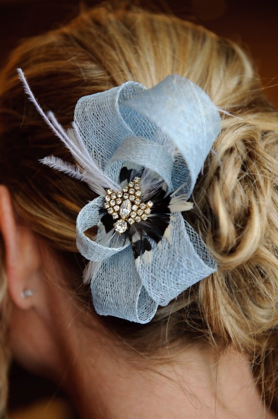 Light Blue Sinamay Loop Fascinator with Feather by ClavauxDesigns