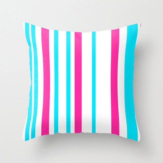 Items similar to Decorative Throw Pillow Cover Pink and Blue Stripes