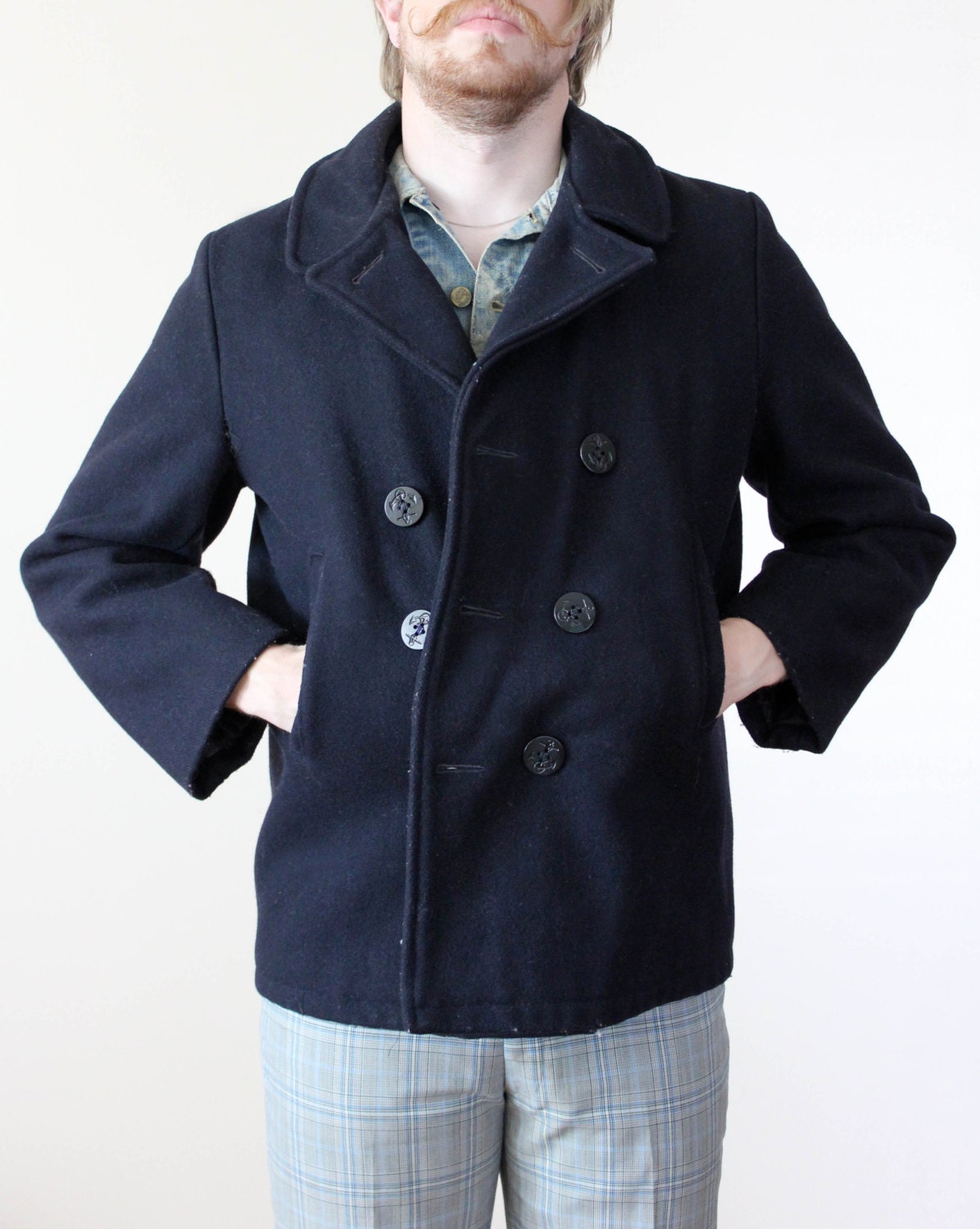 Vintage Mens Navy Pea Coat size L