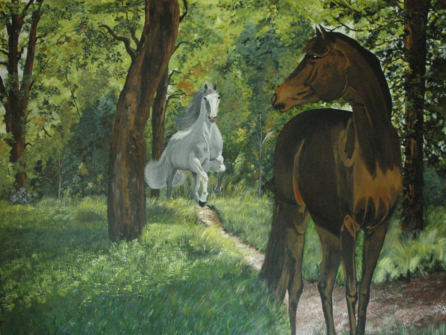 Large Horse Painting Landscape Fields Trees by SoothingScenes