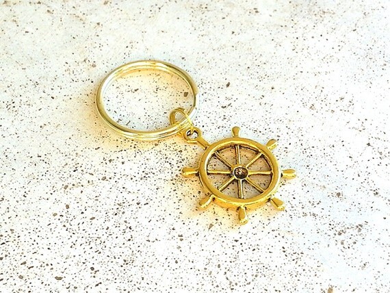 SailBoat Boat Ship Ocean Antiqued gold tone keychain key faub Nautical ...