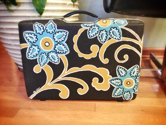 Hand painted Vintage Briefcase iPad notebook case by girlUPcycled