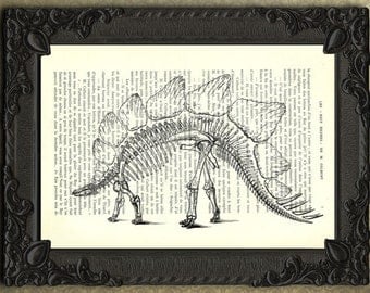 dinosaur art print dino print stegosaurus dinosaur skeleton