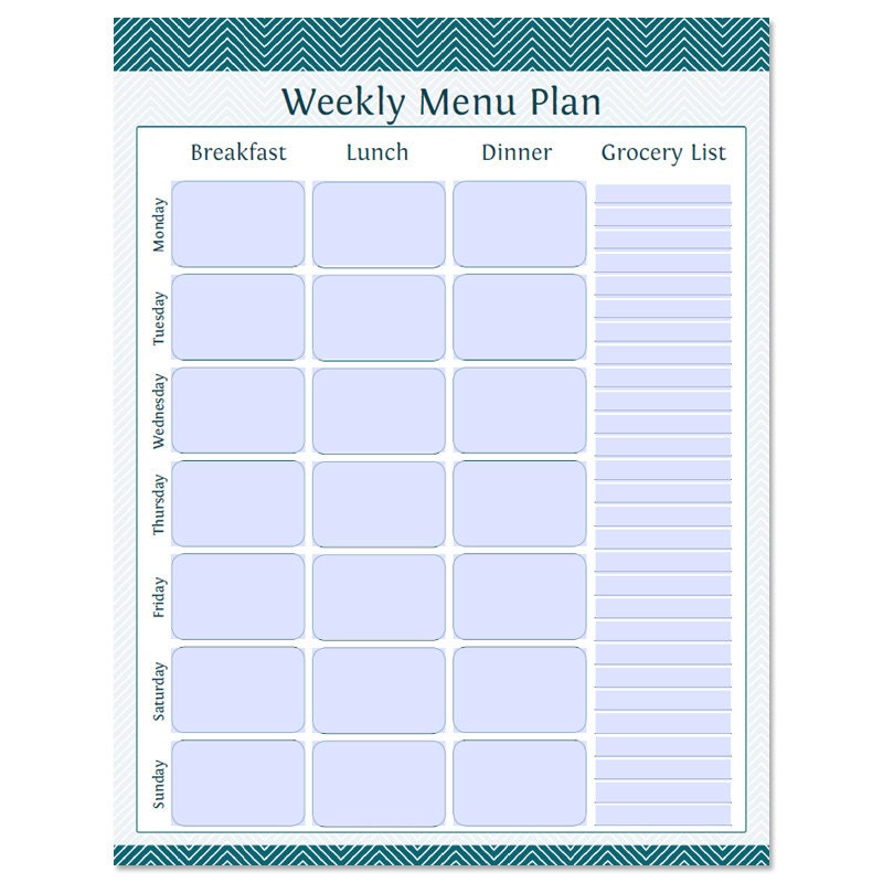 weekly menu planner with grocery list fillable printable