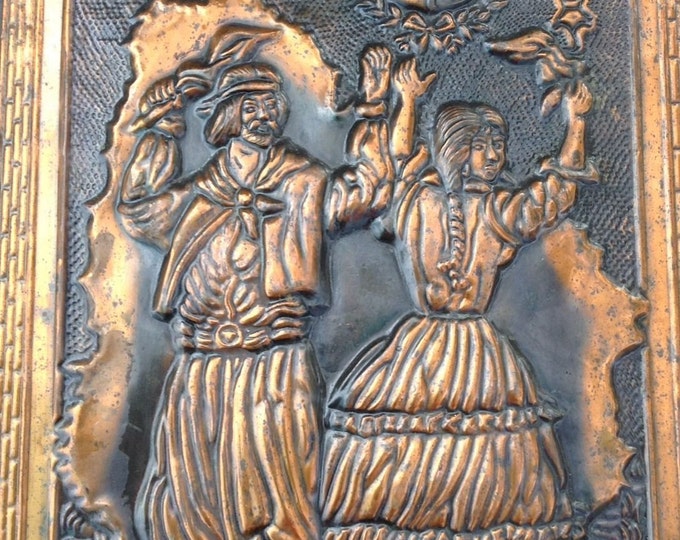 Handcrafted Hammered Copper Wall Art Vintage Wall Hanging El Pericon Dance Argentina Uruguay Dancers Signed Daneca Picture