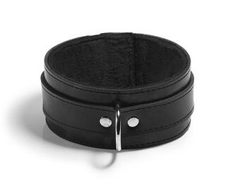 BDSM Collar 2'' Black Faux Fur Bondage Leather Collar