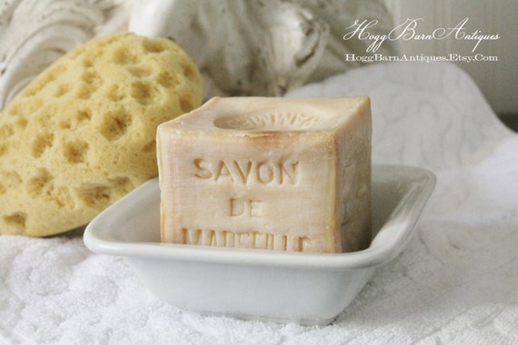 Antique Vintage White Ironstone Soap Dish Square Bowl Germany Bavaria Porcelain Farmhouse Country Chic
