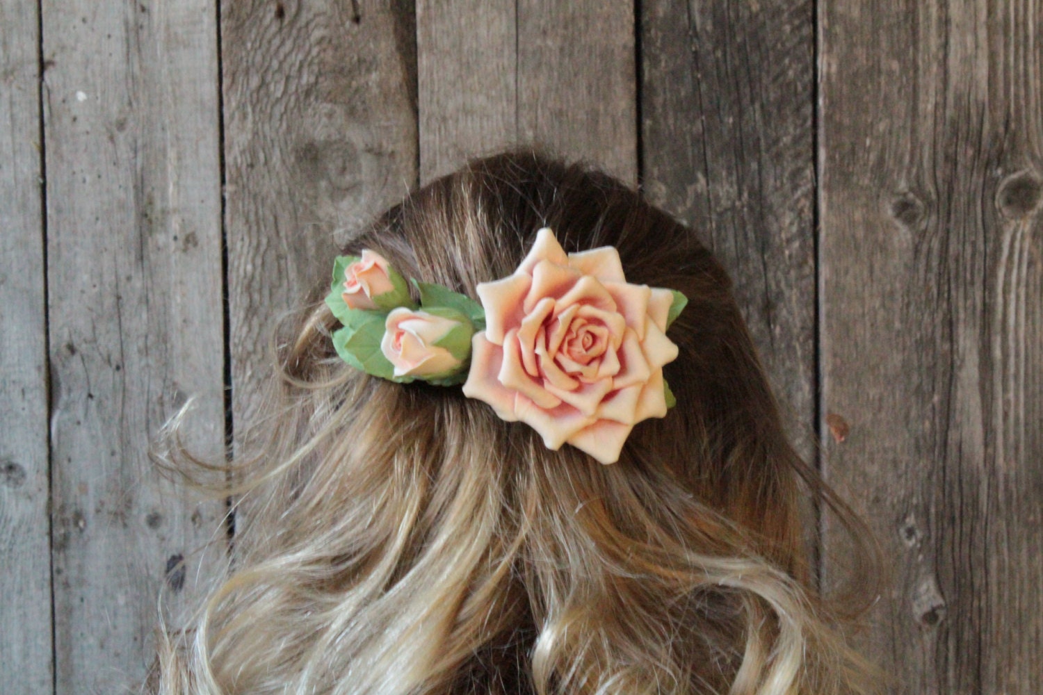 Hair barrette polymer clay flower. Cream rose by FloraAkkerman