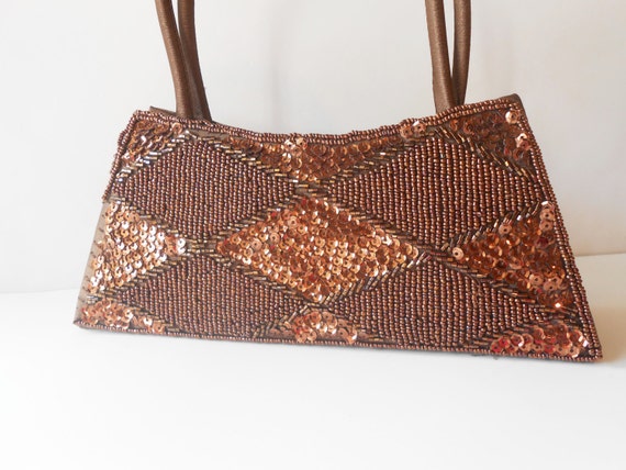 Copper Beaded Evening Bag Vintage Copper Handbag