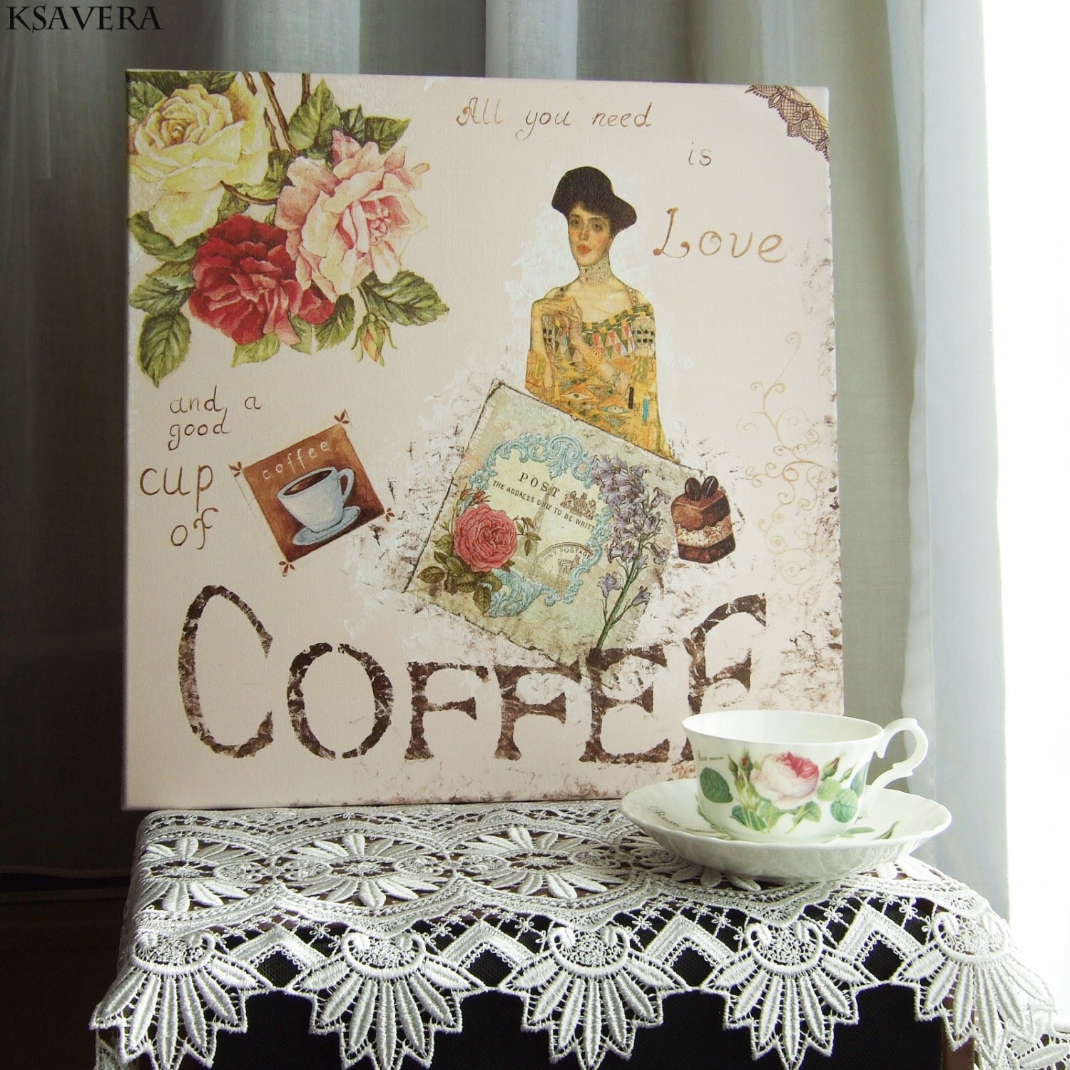 SHABBY CHiC decor COFFEE 1 Decoupage on canvas art