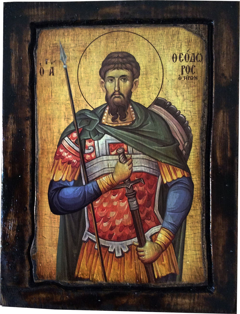 Saint St. Theodore Tyron Orthodox Byzantine icon on wood