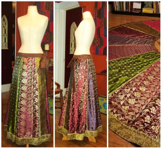 Vintage Sari Wrap skirt Made in USA Seven different brocades