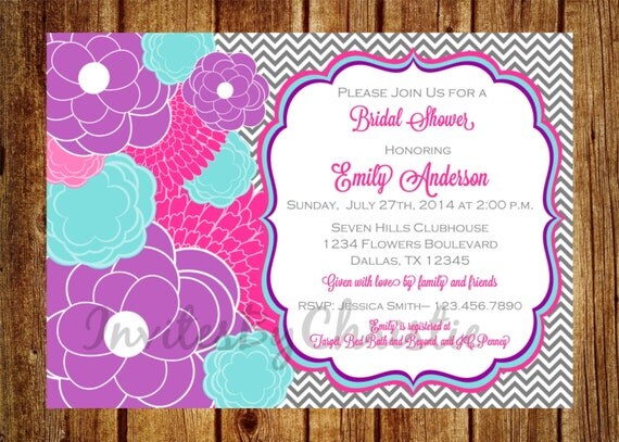 Pink Purple and Teal Floral Bridal Shower Invitation Digital