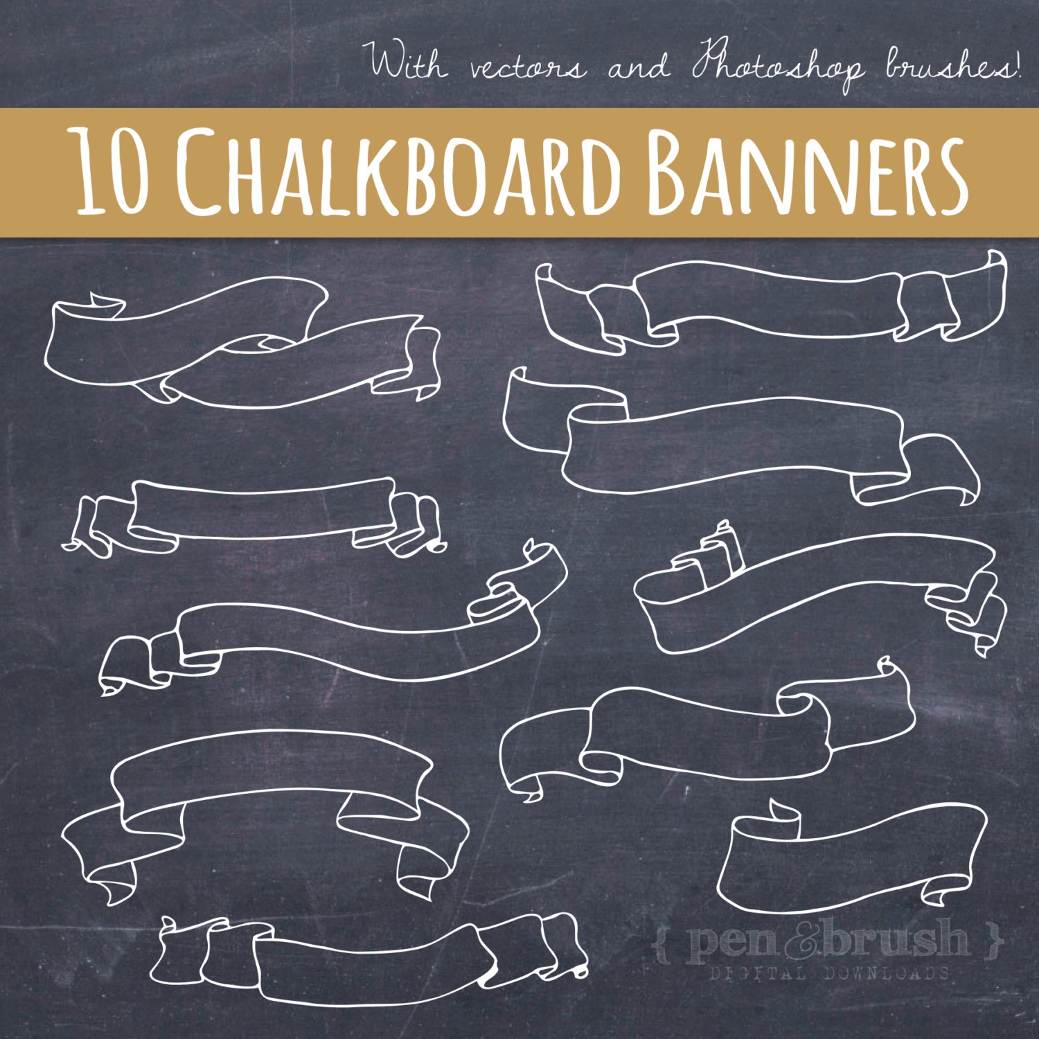 Chalkboard Banners & Ribbons Clip Art // Hand Drawn Chalk