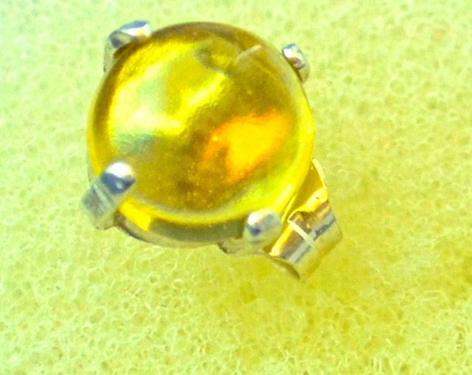 Amber Cabochon Studs, 6mm Round, Natural, Set in Sterling Silver E560