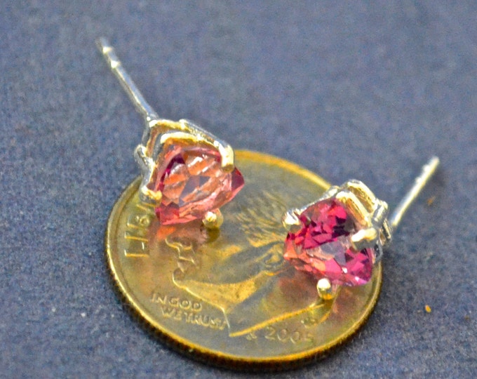 Pink Topaz Studs, 6mm Trillion, Natural, Set in Sterling Silver E643