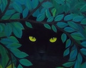 Garden Black Cat Art Rosemary Daunis Original Oil Painting Cat Lover Gift Animal Lover  12x16 Free Shipping in US