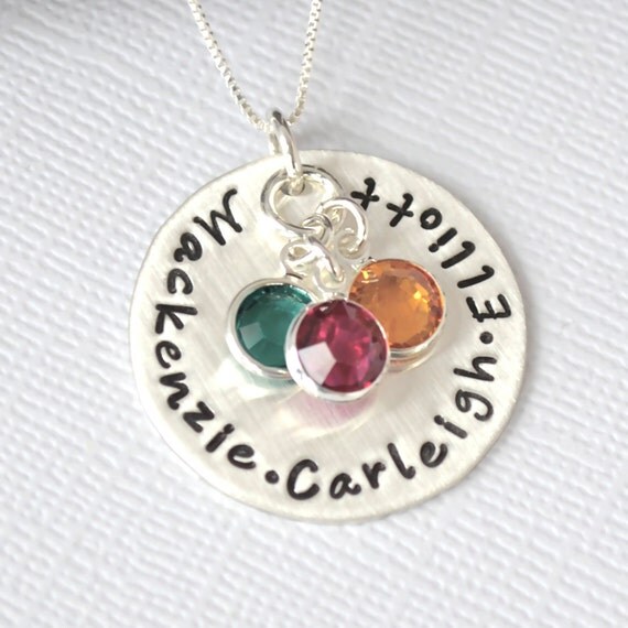 Personalized Mother Child Birthstone Necklace by DesignMeJewelry