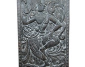 antique carving Door Panel Dancing Krishna Hand Carved Wall Panels India 72" X 36"