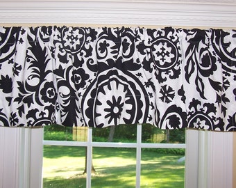 Black and White Valance - Black Suzani - Suzani - Black Valance - 52" Wide x 16" Long - Valance - Kitchen - Bathroom - Laundry - Nursery