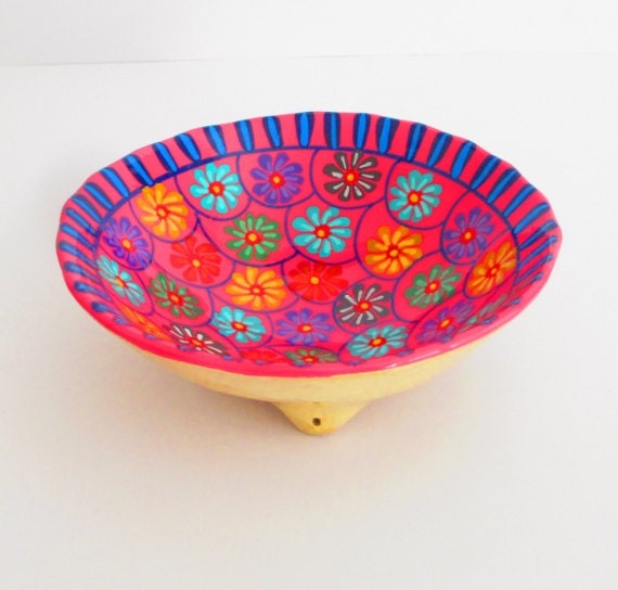 Mexican Home Decor hand Painted bowl Mexican tribal bowl