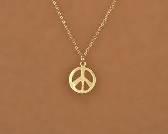 Gold peace sign necklace - peace necklace - delicate and dainty - a 22k gold plated little gold peace symbol on a 14k gold vermeil chain