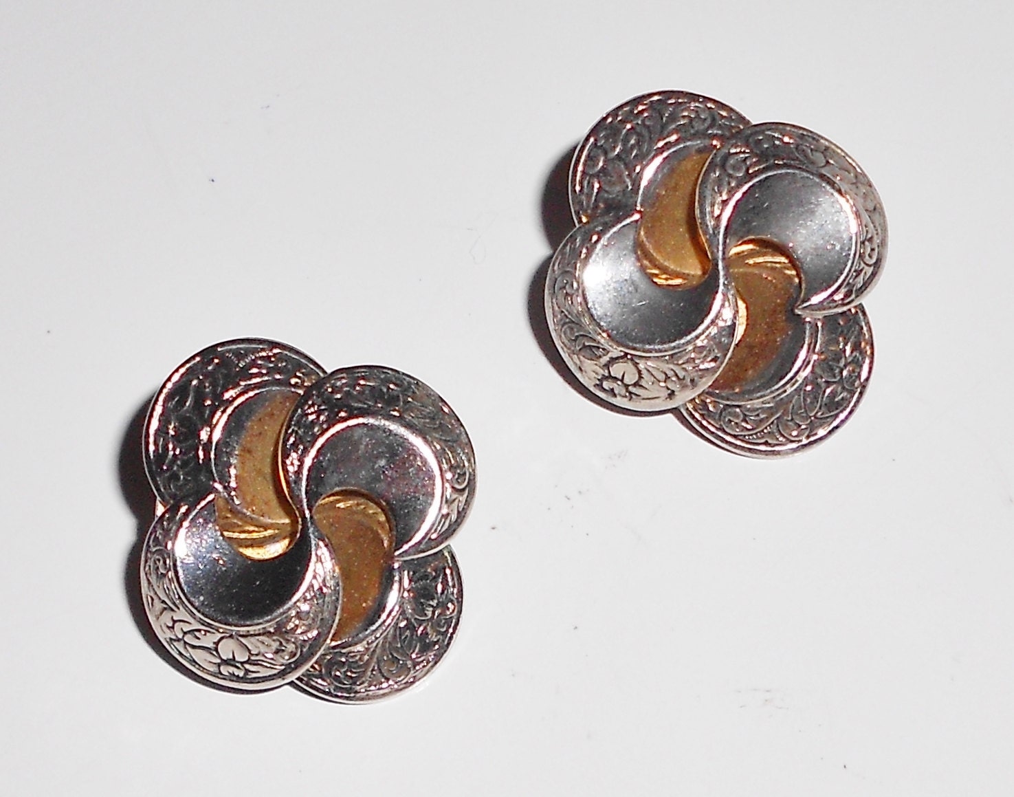 1940s art deco clip on earrings Lisner vintage jewelry etched