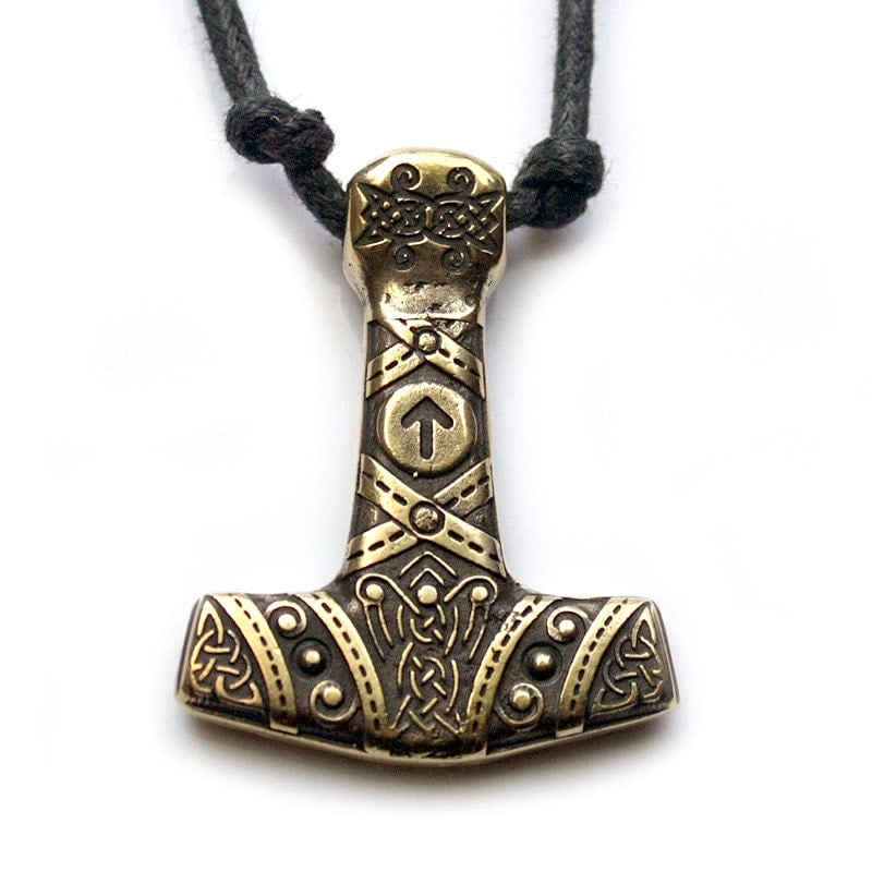 Bronze Thor's Hammer Tiwaz Rune Mjolnir Viking Nordic 3D