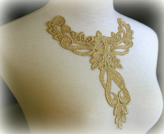 Gold Large Lace Applique, Custom Design, Couture Design, Dressmaking, Lace Jewelry, Crafting, etc, GL-013