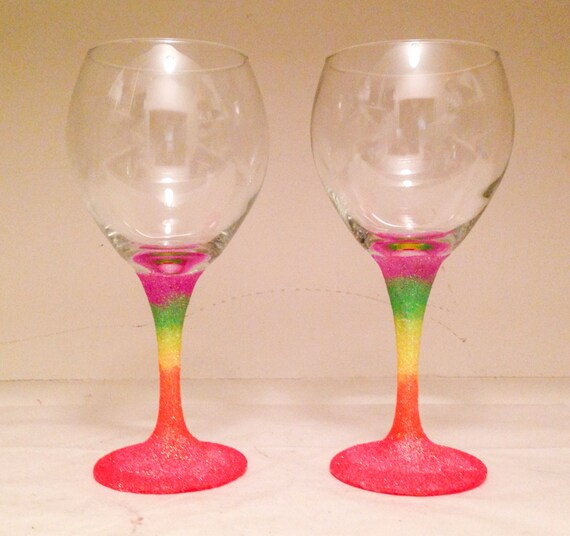 Rainbow Bright Wine Glass Set by TheSaltyPickle on Etsy