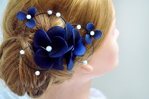Floral headpiece Navy headpiece Bridal hair clip Wedding