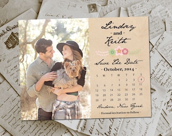 Wedding Save The Date Magnets - RusticFloral Photo Personalized 4.25"x5.5"